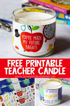 an apple printable teacher's candle with the words you've made my future bright on it