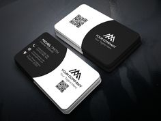 two black and white business cards with qr code on the front one has a qr code on the back