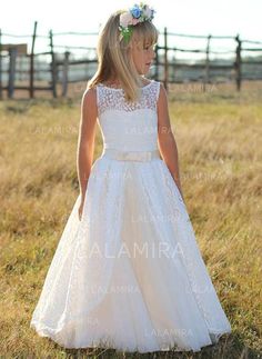 Elegant Scoop Neck A-Line/Princess Flower Girl Dresses Floor-length Tulle/Lace Sleeveless #210964 - lalamira Flower Girl Dresses Floor Length, Sleeveless Flower Girl Dresses, Boho Flower Girl, Long Flower Girl Dresses, Girls Bridesmaid Dresses, Princess Flower Girl Dresses, Girls Dresses Online