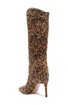 Make a bold, modern statement in this sleek stiletto boot fashioned from leopard-spotted calf hair. 4" heel (size 8.5) 14" shaft; 12 1/2" calf circumference Genuine calf-hair (Brazil) upper/leather lining and sole Imported Leopard Print Winter Party Boots, Leopard Print Party Boots For Winter, Winter Party Leopard Print Boots, Chic High Heel Leopard Print Boots, Chic Leopard Print High Heel Boots, Calf Hair, Tall Boots, Fashion Boots, Sleek