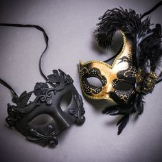 Black Roman Warrior Metallic & Gold Black Side Feather Glitter Couple Masks Set Usms-M2599bk-M6131gobk Black Mardi Gras Masks And Prosthetics, Black Masquerade Mask For Carnival Festival, Masquerade Couple, Black Pegasus, Venetian Costume, Masquerade Ball Masks, Masquerade Ball Party, Roman Warriors, Ball Mask