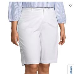 St. John's Bay Secretly Slender Womens Mid Rise Bermuda Short- Size 10 Nwt White Questions? Leave A Comment Below! White Short Leg Bottoms For Workwear, Elegant White Bermuda Bottoms, Elegant Cotton Knee-length Shorts, White Stretchy Knee-length Shorts, White Relaxed Fit Knee-length Bermuda Shorts, Stretch Cotton Bermuda Shorts Mid-thigh Length, Cotton Bermuda Shorts With 5-inch Inseam For Summer, High-waisted White Cotton Bermuda Shorts, White High-waisted Bermuda Shorts In Cotton