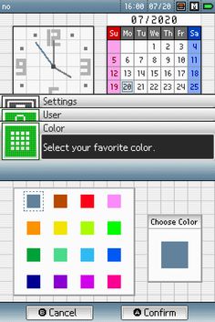 the color picker screen is shown with different colors and numbers on it, as well as an image of a clock