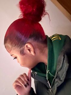 Red Hair Slick Back, Heart Slick Back Bun, Ginger Slick Back Bun, Red Silk Press Natural Hair Curls, Dyed Natural Hair For Black Women Red, Dyed Curly Hair, Hair Puff, Natural Hair Bun Styles, Cute Hair Colors