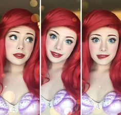 Guy Transforms Himself Into Disney Princesses: Little Mermaid Little Mermaid Makeup, Ariel Wig, Ariel Makeup, Cosplay Disney, Ariel Cosplay, All Disney Princesses, Disney Makeup