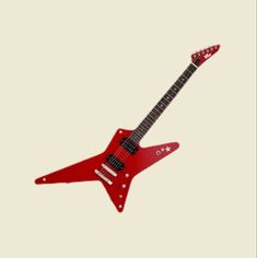 a red electric guitar is shown against a white background