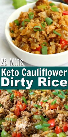 keto cauliflower dirty rice in a white bowl