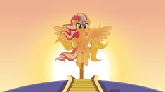 a pinkie pie standing on top of a set of stairs with her hair blowing in the wind