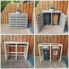 four pictures of different types of outdoor storage