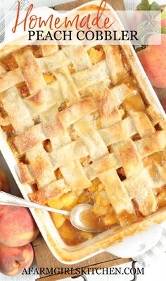 homemade peach cobbler recipe with text overlay