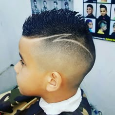 Little Boys Mohawk Haircut, Designs In Hair For Boys, Lightening Bolt Hair Design Boys, Boy Hair Designs, Kids Fade Haircut Boy Hair, Boys Hair Designs Lines, Boys Haircut With Design On Side, Modern Mohawk Boys, Faded Mohawk Boys