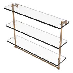 three tiered glass shelf with brass accents