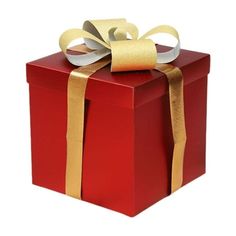 a red gift box with gold ribbon and bow