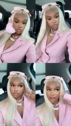 Blonde Hair Pink Outfit, Blonde Wig Outfit Black Women, Blonde Hair Outfits Black Women, Legally Blonde Photoshoot, Blond Wig Black Women, Blonde Wigs Black Women, Blonde Wig Black Women, Legally Blonde Aesthetic, Blonde Hair Photoshoot