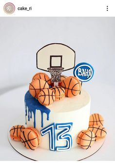 a birthday cake with basketballs on it