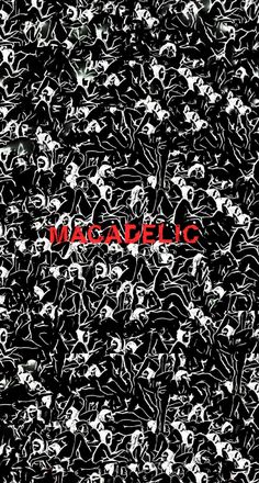 a black and white background with red text that reads magdelic on it's left side