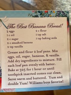 the best banana bread recipe is displayed in front of a glass door with an advertisement on it