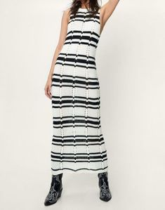 Women's round neck loose contrast striped maxi dress White casual dress casual dresses clothes dress dresses maxi dress Hip Skirt, Sleeves Style, Striped Maxi, Self Design, Striped Maxi Dresses, White Maxi Dresses, Shoulder Sleeve, Skirt Length, Striped Dress