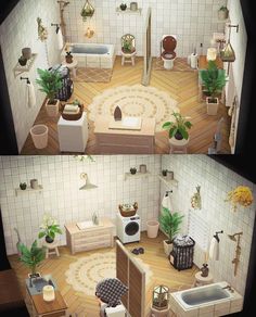 two pictures of the same room with furniture and plants in it, one is empty