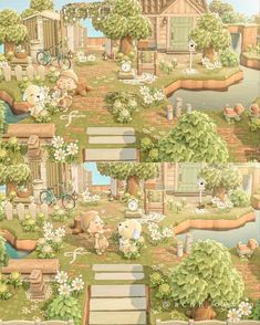 an animal themed wallpaper with many animals and flowers in the yard, along with other things