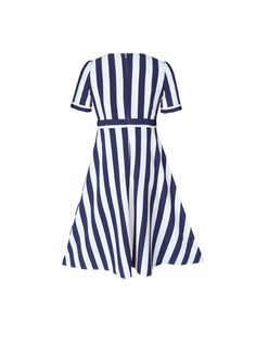 Featuring a v-neckline, a fitted waist and a flowing skirt, this a-line dress is perefect summer chic. Pair with your favorite wedges, sandals or sneaks. Comes in three fabulous striped-pattern colors from which to choose. Made with a polyester & synthetic blend. Striped A-line Vacation Dress, V-neck Dress With Vertical Stripes For Day Out, Beach Dresses With Vertical Stripes And V-neck, Chic Striped V-neck Dress, Striped V-neck Summer Midi Dress, Casual Striped V-neck Midi Dress, Elegant Summer Dress With Vertical Stripes, Elegant Summer Dresses With Vertical Stripes, Elegant Knee-length Dress With Vertical Stripes