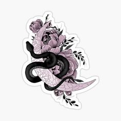 the snake and flowers sticker is shown in black, white, and pink colors