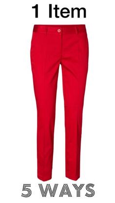 Ideas on how to style red pants in different ways. Red Pant Work Outfits, Red Pants Denim Shirt Outfit, Red Pants Spring Outfit, Red Pants Winter Outfit Women, Women's Red Pants Outfit, Styling Red Jeans, Work Outfits Red Pants, Red Trousers Outfit Winter, Red Chinos Outfit Women