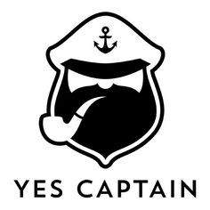 the yes captain logo with an anchor on it's chest and beard, in black and white