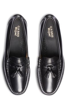 Always look polished in this smooth leather loafer detailed with chunky tassels and perforations on the footbed for added comfort. Leather upper, lining and sole Imported Adidas Retro, Look Polished, Leather Formal Shoes, Band Kid, Men's Clothes, Dream Shoes, G H, Penny Loafers, Formal Shoes