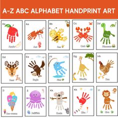 an alphabet poster with pictures of animals and letters