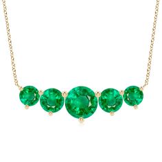 Graduated Five Stone Round Emerald Necklace Emerald Pendant, Emerald Necklace, Emerald, 18k Gold, Yellow Gold, Rose Gold, Stone, Gold