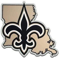 the new orleans saints logo is shown on an official state shaped sticker in black and gold