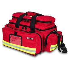 The bag is sold empty; contents are for display purposes only. This Elite Bags LARGE EMS Bag is designed for medical professionals. It weighs 4 lb unpacked and measures 20" x 13" x 10", featuring an oversized main compartment with adjustable dividers for optimal storage. Heavy duty zippers and adjustable straps provide extra security, while an external card or ID holder and internal clear view pocket provide clear storage. Made from 600D Polyester with PVC materials, this bag ensures maximum du Ems Bag, Clear Storage, Medical Kit, Emergency Vehicles, Clear View, Day For Night, Emergency Medical, Id Holder, Pvc Material