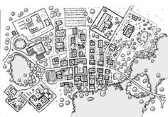 a black and white map with lots of buildings