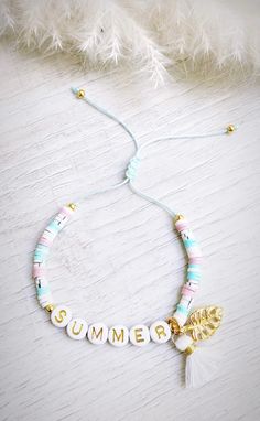 Summer Bracelet The bracelet can be ordered with your own text. Material: Letter beads made of acrylic Katsuki Beads Macrame Band mi sliding nodes and therefore adjustable in size. Gold Letter Beads Friendship Bracelets For Summer, Trendy Adjustable Name Bracelet With Round Beads, Gold Friendship Bracelets With Letter Beads For Summer, Adjustable Friendship Bracelets With Letter Beads, Adjustable Cute Friendship Bracelets With Letter Beads, Trendy Adjustable Name Bracelet With Letter Beads, Adjustable Multicolor Name Bracelet, Adjustable Letter-shaped Friendship Bracelets, Personalized Adjustable Beaded Bracelets For Beach