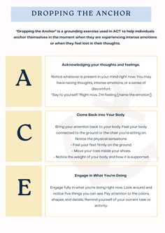 Dropping the anchor - ACT worksheets. Download Now. . . .    zones of regulation. school counseling. school counselor. school counseling tools. counseling resources. DBT Skills. DBT resources. DBT Tools. Dialectical Behavior Therapy. Psychology. Psychology tools. Psychology Resources. Counsellorcronan. Social worker. Social worker tools. Mental health book. Depression help. Self-care. Anxiety help. Anxiety tools. Mindfulness. Affirmations. SFBT. EMDR. CBT Tools. CBT worksheets. Instant download. Neuropsychology. PTSD. Trauma. Acceptance and commitment therapy. ACT therapist. Cheat sheet. Self-esteem. Growth mindset. SMART Goals Counseling Skills, Act Therapy Exercise, Psychology Tools, Therapy Sheets, Acceptance Worksheets, Self Acceptance Worksheets, Act Worksheets Therapy, Therapist Cheat Sheet