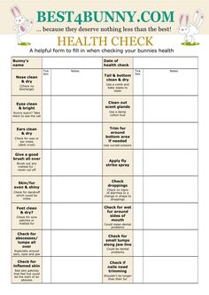 the printable health check for bunnies and bunnies is shown in this image