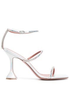 Amina Muaddi Gilda 95mm Sandals - Farfetch Crystal Heels, Ankle Strap High Heels, Cute Heels, Brown Leather Sandals