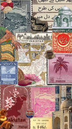 the collage shows different types of stamps and their names in arabic, persian, and english