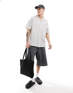 Shirts by ASOS DESIGN Your cart called, it wants this Camp collar Button placket Chest pocket Short sleeves Relaxed fit Casual Gray Shirt With Pockets, Two Piece Outfits Shorts, Holiday Dress Outfit, Petite Shirts, Revere Collar, Leggings Sale, Maxi Dress Trend, Black Wrap Dress, Hoodies For Sale