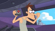 a cartoon character holding a remote control in one hand and pointing to the other with his fist