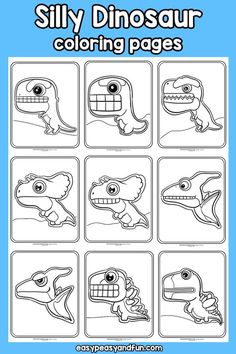 the silly dinosaur coloring pages for kids to color and learn how to draw them with their hands