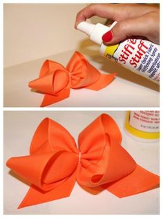 an orange bow is being made with glue