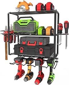 a tool rack filled with tools on top of a white background