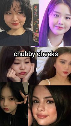 four different pictures with the words chubby cheeks written on them and photos of young women