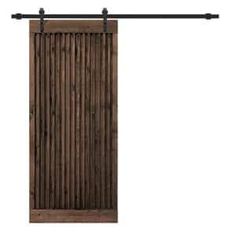 an image of a wooden sliding door with metal bars on the top and bottom part