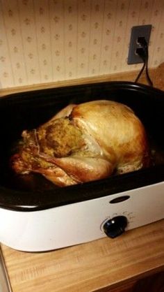 a roasted turkey in an oven on a counter