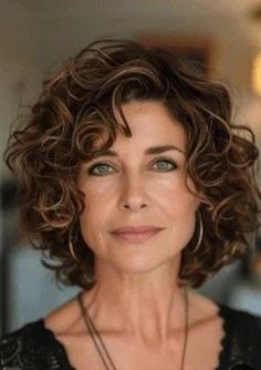 Shoulder Length Curly Hair With Layers Over 50, Hair Styles For Short Curly Hair Women, Inverted Curly Bob Hairstyles, Haircut For 50 Year Old Women, Shag Hairstyles Medium Curly, Curly Bobs For Older Women, Curly Bob Bangs, Shaggy Curly Hair, Short Curly Hairstyles For Women