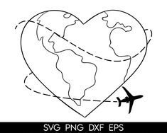 a heart with an airplane flying around it and the words svg png dxf