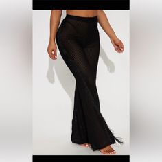 Never Worn Tags Still Attached Black Non-stretch Party Bottoms, Non-stretch Black Party Bottoms, Trendy Black Beach Pants, Black Summer Party Pants, Black Bottoms For Summer Evening, Black Full-length Beach Pants, Black Net Dress, Bridal Swimsuit, Jumpsuit Coverup